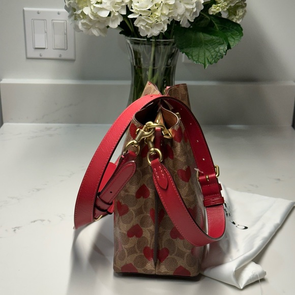 Coach Willow Bucket Tan and Red Heart Print Shoulder Crossbody Bag EUC + Dusty - Picture 4 of 16